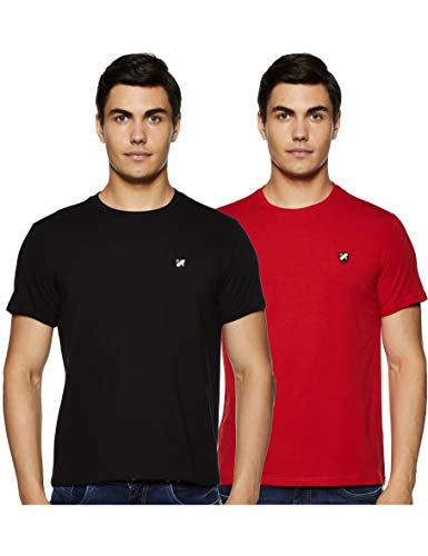 Amazon Brand – House & Shields Men’s Solid Regular T-Shirt (SS19-HSE-03b_Black-Red S)