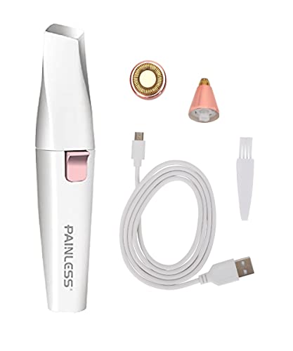 Painless 2 in 1 Rechargeable hair removal trimmer for women with Replaceable Heads, upper lip hair remover for women Eyebrow Razor face trimmer