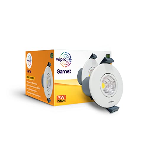 Wipro Garnet 3W Round LED Mini Spotlight |COB Spotlight for Ceiling|Warm White Light (2700K) | Adjustable Design | Recessed Tiltable Downlighter for False Ceiling | Cutout – 58mm |Pack of 1