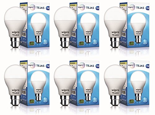 wipro Tejas Base B22D 7-Watt LED Bulb (Pack of 6, Cool Day Light)
