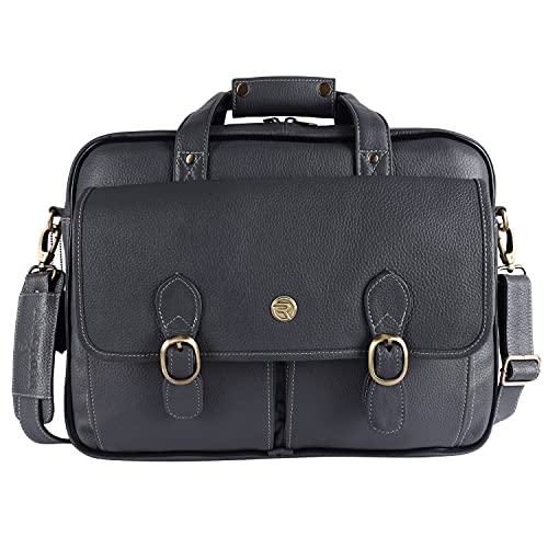 REDHORNZ Genuine Leather Laptop/Office Bag (15.6 inch) for Men/Professionals (Metal Grey) 566_Metal_Grey