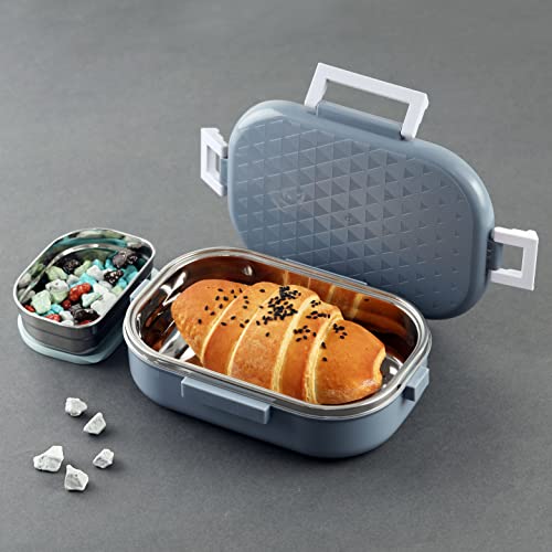 CELLO Altro Neo Lunch Box, Neo Grey, 700ml | 2 Units Insulated Lunch Boxes |Stainless Steel Lunch Box for Kids | Leak-Proof Snacks Tiffin Box for School