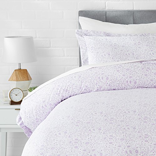 Amazon Basics Microfiber 2-Piece Duvet Cover Set – Single (66×90-inch), Lavender Paisley – with Pillow Cover