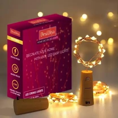 Desidiya ® Bottle Lights with Cork, Mini Copper Wire, 20 LED Battery Operated String Decorative Fairy Lights – Pack of 1 (Warm White)