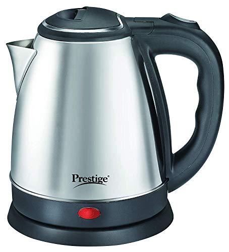 Prestige 1.5 Litres Electric Kettle (PKOSS 1.5)|1500W | Silver – Black| Automatic Cut-off | Stainless Steel | Rotatable Base | Power Indicator | Single-Touch Lid Locking