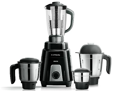 Longway Kratos 1000 Watt Juicer Mixer Grinder with 4 Jars for Grinding, Mixing, Juicing with Powerful Motor | 2 Year Warranty | (Black, 4 Jars)