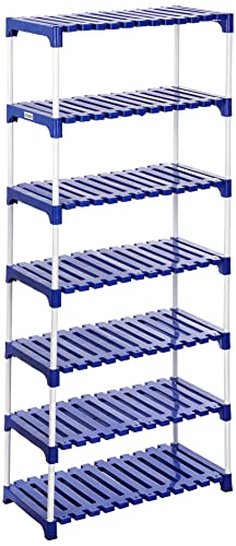 Amazon Brand – Solimo Stainless Steel Multipurpose Rack For Shoes And Clothes, 7 Racks, Blue