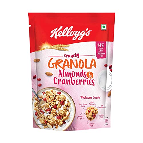 Kellogg’s Crunchy Granola Almonds & Cranberries 140g | 24% Fruit & Nut, Baked Multigrain | Whole-grain Oats, Wheat, Corn, Rice and Barley, Source of Fibre | Breakfast Cereal