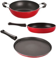 NIRLON Mini (Tawa, Fry Pan, Kadhai), Red Non-Stick Coated Cookware Set(PTFE (Non-stick), Aluminium, 3 – Piece)