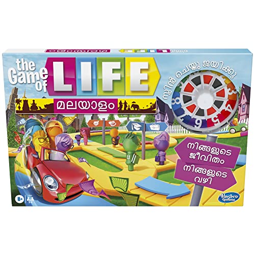 Hasbro Gaming The Game of Life Game in Malayalam (മലയാളം) for 2 to 4 Players, for Kids Ages 8 and Up, Includes Colorful Pegs