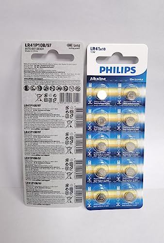 Philips Alkaline Button Batteries LR41 Pack of 10