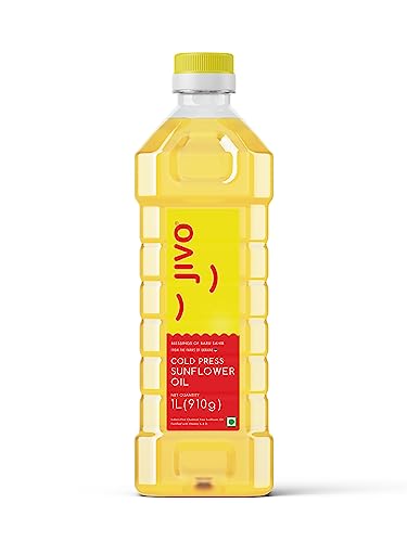 Jivo Cold Pressed Chemical Free Sunflower Oil |For Roasting, Frying, Baking All types of Cuisines |High in Antioxidants, Tasteful and Healthy| 1 Litre (Pack of 1)