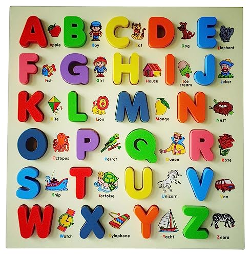 Voolex – Wooden English 3D Alphabets Blocks with Objects for Kids 3 Years Alphabets for Kids Puzzles Learning Educational Montosseri Toy