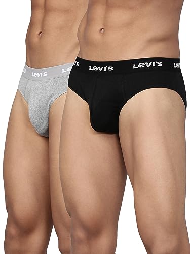 Levi’s Men’s Cotton Style #002 Classic Regular Fit Solid Brief (Pack of 2) (#002-BRIEF-LT GMEL/BLK-P2_Lt. Grey Melange,Black_S)