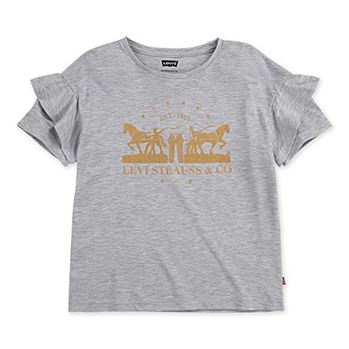 Levi’s Girl’s Regular Ruffled Sleeve Two-Horse Pull Logo T-Shirt (41A840-G2H_Light Gray Heather L)