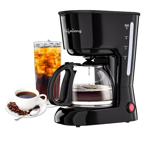 Lifelong LLCMK901 Caffe Drip 5 cup Coffee Maker| Water Level Indicator| 600W|Borosilicate glass 750ml Carafe jar| Detachable Coffee Filter, (Black)