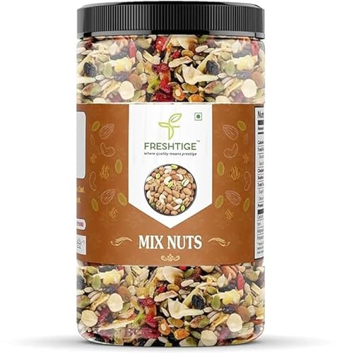 Freshtige100% Natural Premium Mix Dry Fruits with Almonds | Cashew | Kishmish | Apricot | Black Raisins | Nuts and Dry Fruits (Jar pack) (1 kg)