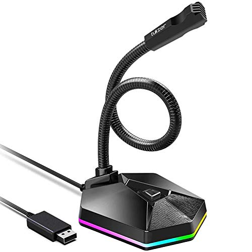 Tukzer RGB Streaming USB Gaming Microphone with Flexible Arm| Omnidirectional Condenser, Noise-Cancelling, On-Off Button, Plug & Play Desktop Laptop Mic| for Gaming/Video Conference/Recording (Black)