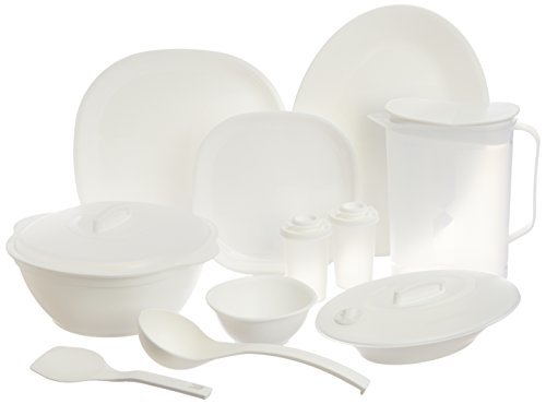 Signoraware Square Dinner Set, 38-Pieces, White (Plastic)