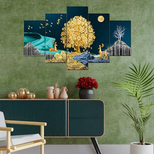 Perpetual Paintings for Wall Decoration – Set Of Five, 3d Scenery Vastu Painting for Living Room Large Size with Frames for Home Decoration, Hotel, Office (75 CM X 43 CM) D6M