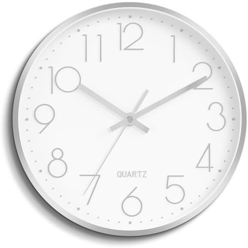 TmDekh Wall Clock for Home Stylish Latest, 10″ Fancy Watch Wall Clocks Silent Non-Ticking, Modern Quartz Clock Decorative for Living Room, Bedroom, Kitchen, Office(Silver,26cm)