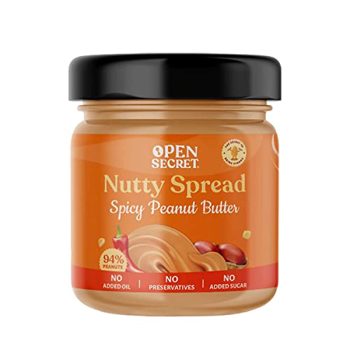 Open Secret Spicy Peanut Butter | Healthy Snacks 94% Peanuts Premium Whole Nuts | No Added Sugar No Added Oil No Preservatives | Good with Dosas, Idlis, & Parathas | Podi Flavour
