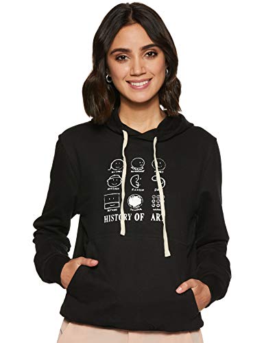 Campus Sutra Women’s Cotton Hooded Neck Hoodie (AZ17_H_W_HIST_BL_AZ_Black_Large_Black_L)