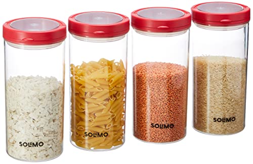 Amazon Brand – Solimo Twist & Lock Plastic Storage Container Set, 1400 ml, Set of 4, Red