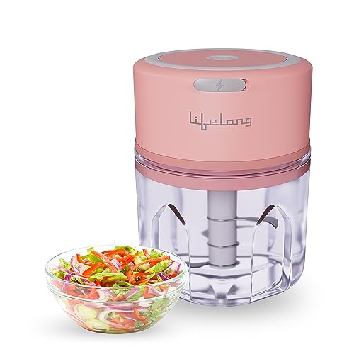 Lifelong LLWC03 USB Rechargeable Wireless Electric Chopper with Stainless Steel Blades for Onion, Garlic, Vegetables, Nuts, Meat – 250 ML (Pink)