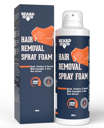 Beardhood Hair Removal Cream Foam Spray For Men 200ml | Mess Free – Painless Body Hair Removal spray For Chest, Back, Legs & Under Arms