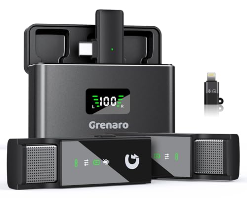 GRENARO P10 Wireless Microphone with Charging Case, Noise Reduction Wireless Mic for YouTube, Lapel Mic for Android/iOS System