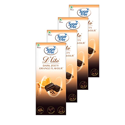 Sugar Free D’lite Zesty Orange Flavour Dark Chocolate Bar, 80g (Pack of 4)