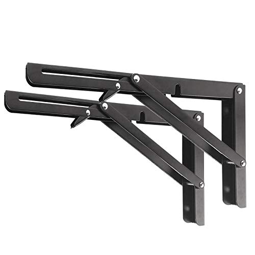 Folding Shelf Brackets – Heavy Duty Metal Collapsible Shelf Bracket for Bench Table, Shelf Hinge Wall Mounted Space Saving DIY Bracket, Max Load: 150 lb 2 PCS (16 Inch, Black)
