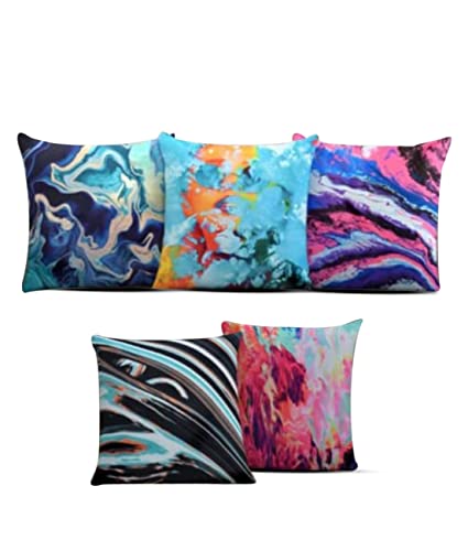HOMETALES – Set of 5 Jute Nature Print Cushion Cover (40×40 cm),Multi Color
