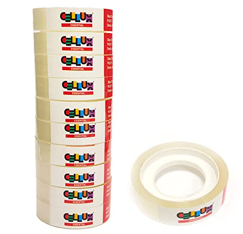 CELLUX 13 Rolls Essential Transparent Tape Refills, Clear Tape, Cello Tape, All-Purpose Transparent Glossy Tape for Office, Home, School – 0.5″ Inch X 9 Meter Per Roll