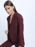 Tokyo Talkies Solid Single Breasted Party Women Blazer(Maroon)