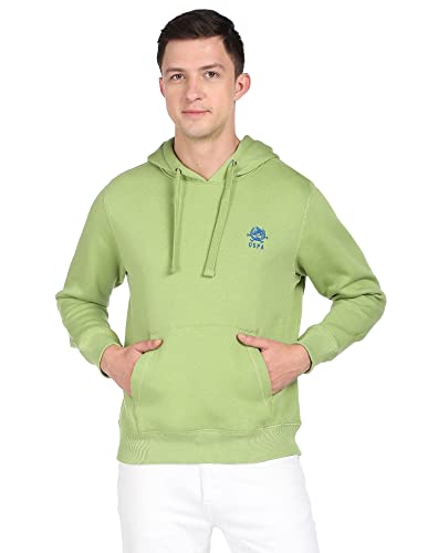 U.S. Polo ASSN. Men Light Green Solid Hooded Sweatshirt
