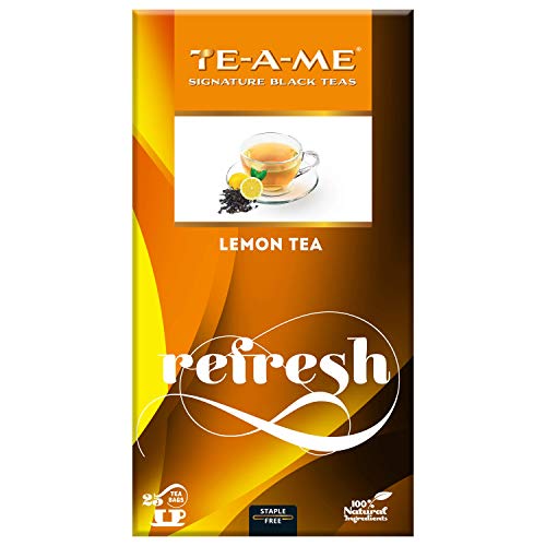 TE-A-ME Black Lemon Tea Bags 25 Pieces | Robust Black Tea with Natural Lemon Flavour | 25 Sugar Free Lemon Tea Sachets Bags | 100% Natural Ingredients