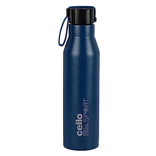 Cello Maestro Stainless Steel Vacuum Insulated Flask | Hot & Cold Water Bottle with Screw top Lid | Double Walled Water Bottle for Sports, Gym, Outdoor, Travel | Blue | 550ml