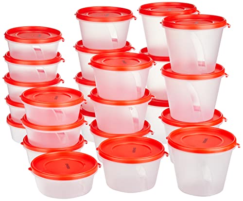 Amazon Brand – Solimo Nestable & Stackable Polypropylene Container Set, Round, Set of 12, Red