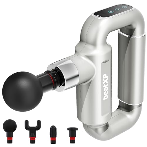 beatXP Bolt Plus Massage Gun | Body Massager | Touch Display – 8mm Deep Percussion Muscle Massage Gun for Full Body with 4 Attachments & Up to 1 Year Warranty (Silver)