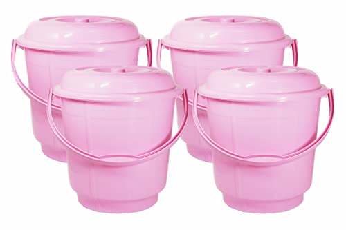 Wonder Homeware 5 Liter Plain LT Heavy Quality Plastic Bucket with Lid,for use in Bathroom, Kitchen, Laundry, Garage,Pack of 4 Pc, 5 Liter, Blue Color (Pink)