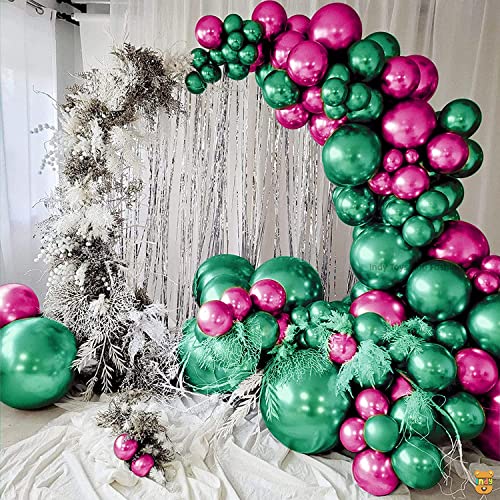 Just Party 25Pcs Pink & 25Pcs Green Metallic Chrome Balloons with Shiny Surface For Birthdays/Anniversary/Engagement/Baby Shower/bachelorette Party Decorations (Pack of 50)