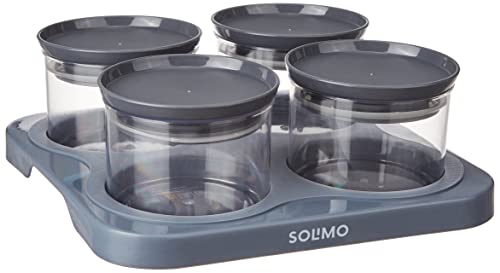 Amazon Brand – Solimo Air-Tight Dry Fruit Container Tray Set With Lid & Serving Tray, Airtight Plastic Storage Container Set 500 ml | Set of 4, Purple