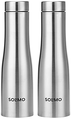 Amazon Brand – Solimo Curved Stainless Steel Water Bottle, Set Of 2, 1 liter Each