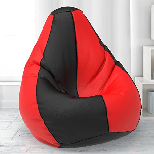 ComfyBean Bag with Beans Filled XXXL- Official: Lazy Sacks Bean Bags – for Young Adults – Max User Height : 5-5.8 Ft.-Weight : 60-70 Kgs(Model: Black Red)