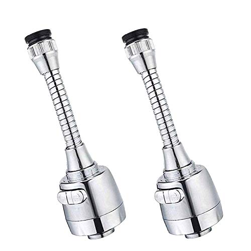 SPYSEE Faucet Sprayer Attachment, Kitchen Sink 360 Flexible Hose Extension Universal Aerator Head Replacement Water Saving Nozzle Filter Adapter Tap Silver {2-Pack}