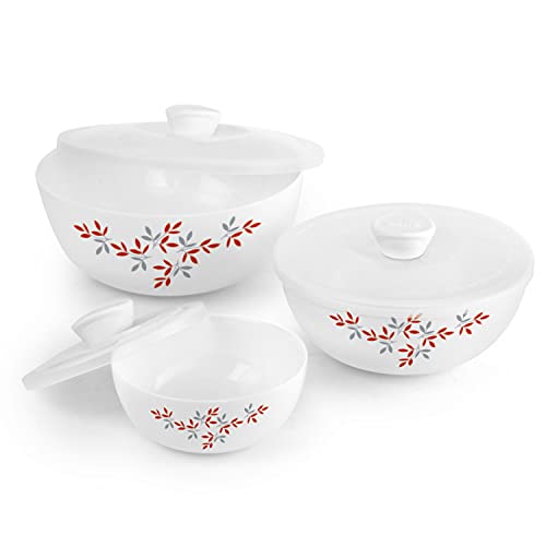 Cello Opalware Dazzle Series Winter Pine Dinner Set, 18 Units | Opal Glass Dinner Set for 6 | Light-Weight, Daily Use Crockery Set for Dining | White Plate and Bowl Set