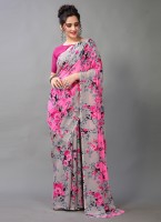 Hritika Floral Print Bollywood Georgette Saree(Pink)