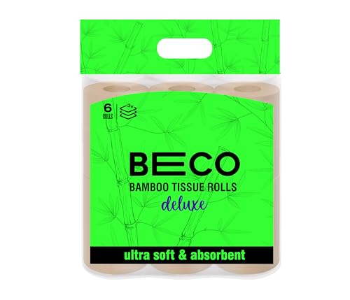 Beco Bamboo 3-Ply Toilet Paper Roll 160 Pulls Each Pack of 6, 100% Natural, Unbleached and Eco-Friendly Tissue Papers